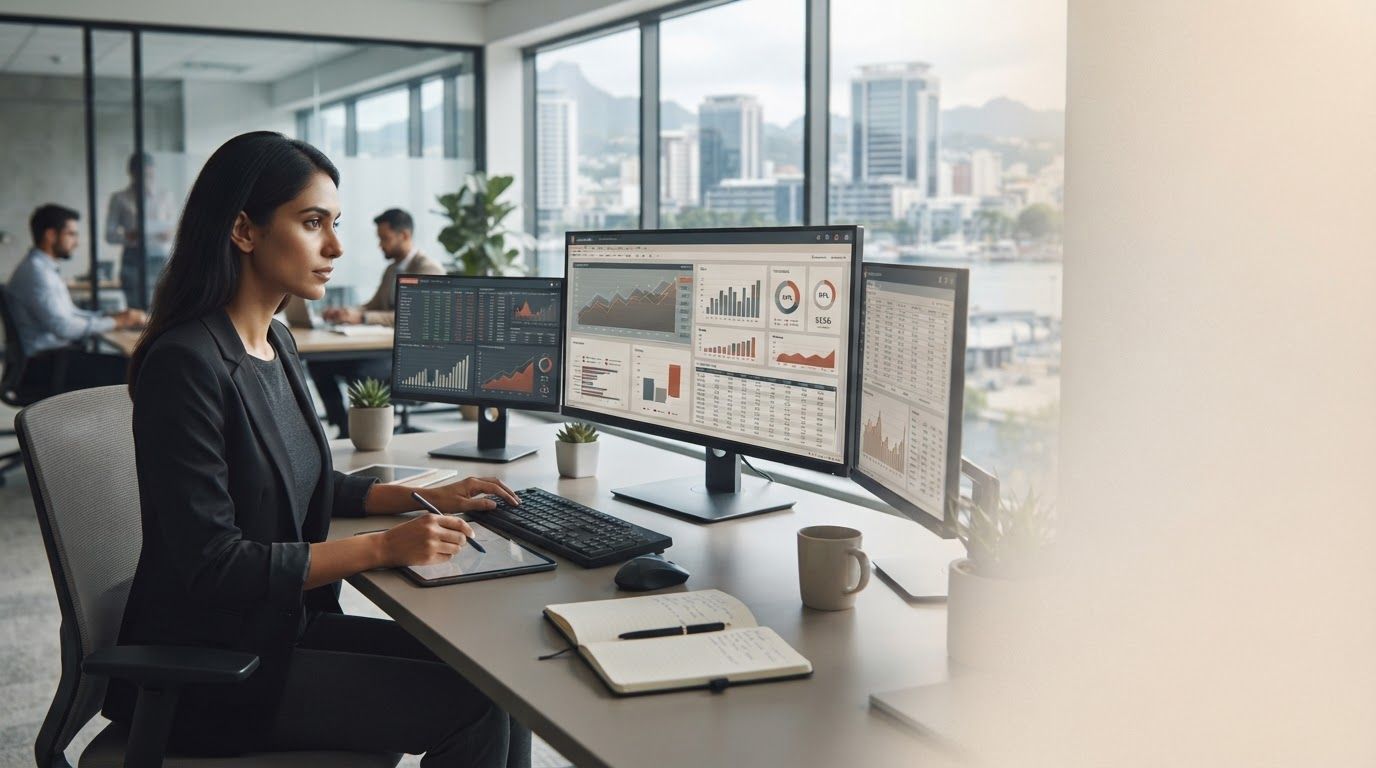 Mercado Capitalva — visualización de flujos de datos y curvas predictivas en un panel oscuro